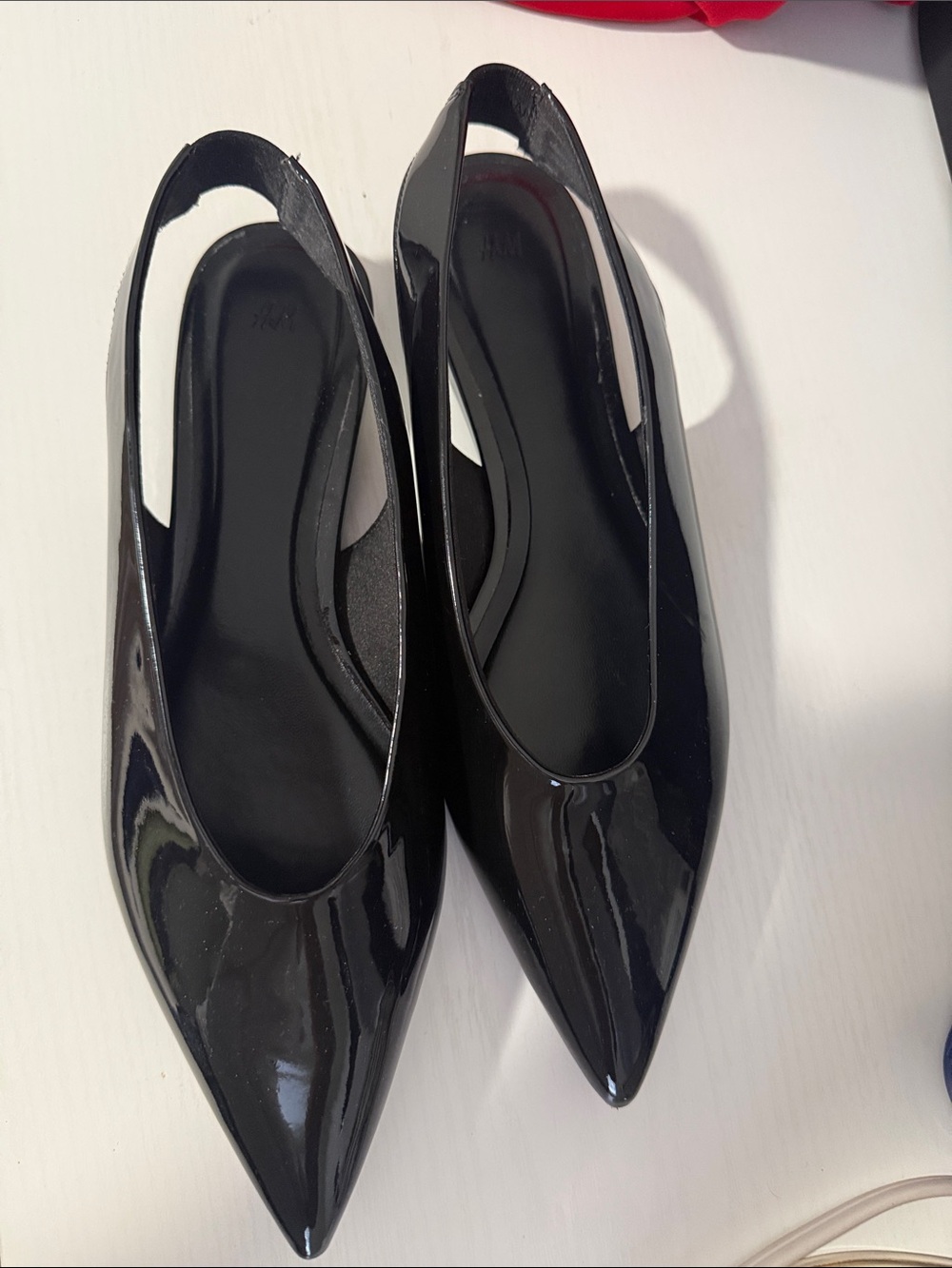 H&M Black Patent Pointed Slingback Flats